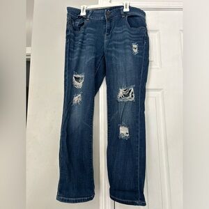 New York & Company Dark Blue Distressed Cropped Boyfriend Jeans